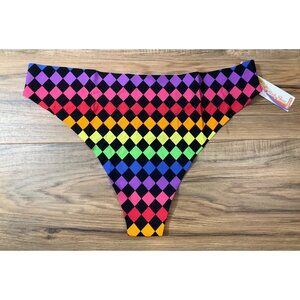 NWT Cheek Boss Multi Colored  Checkered Thong  Size:  2XL